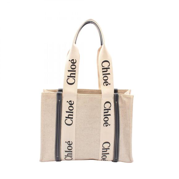 Chloe Handbags - Chloe Woody Tote Bag Canvas Leather Beige Black